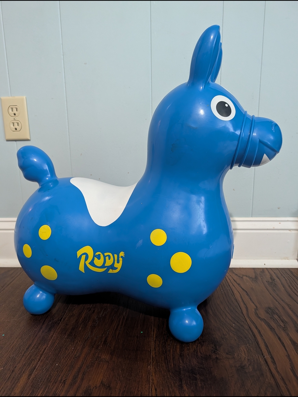 Inflatable Blue Ride-On Hopper with wheels